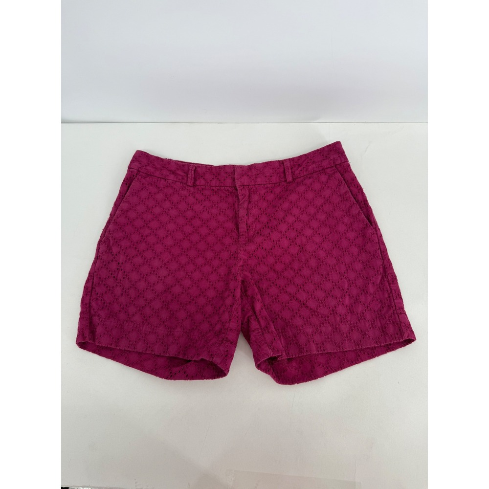 Banana Republic Womens Magenta Pink Eyelet Cotton Shorts Sz 2 Mid Rise Summer